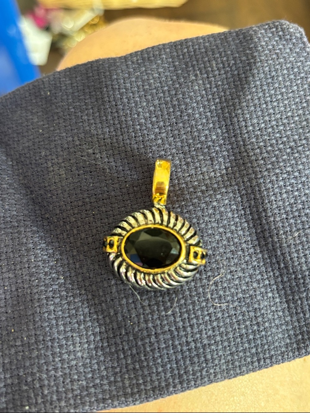 Vintage Gold-Tone Pendant with Black Oval Stone